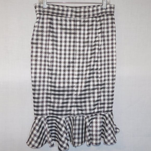 Living Dead Souls Womens XL Black White Gingham check Pencil Skirt Hem Ruffle - Picture 7 of 11